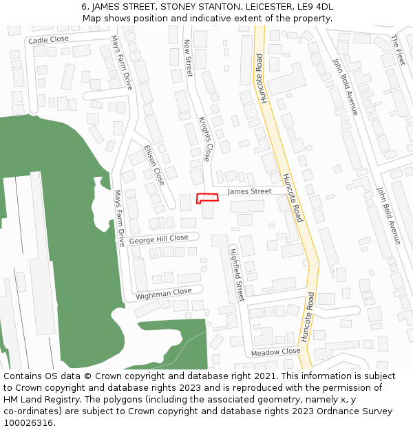 6, JAMES STREET, STONEY STANTON, LEICESTER, LE9 4DL: Location map and indicative extent of plot