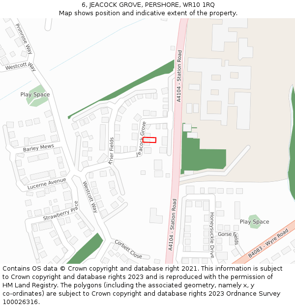 6, JEACOCK GROVE, PERSHORE, WR10 1RQ: Location map and indicative extent of plot