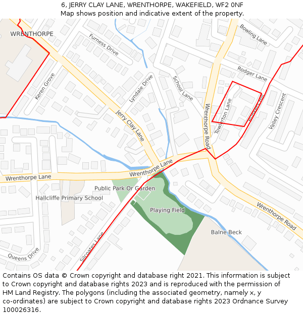 6, JERRY CLAY LANE, WRENTHORPE, WAKEFIELD, WF2 0NF: Location map and indicative extent of plot