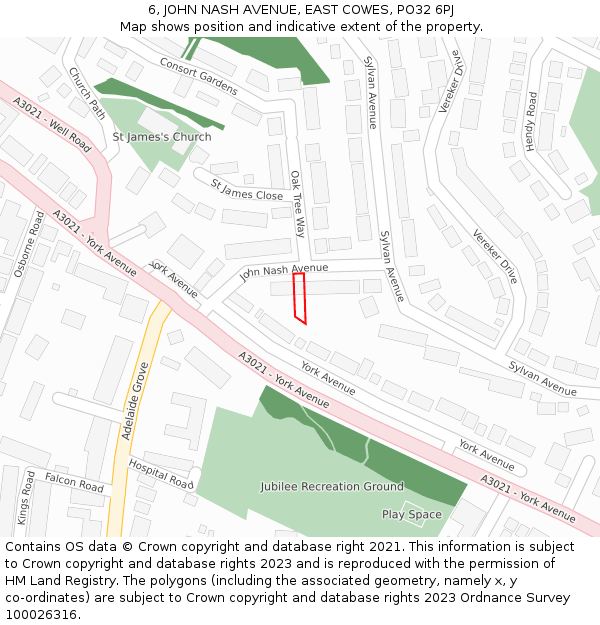 6, JOHN NASH AVENUE, EAST COWES, PO32 6PJ: Location map and indicative extent of plot