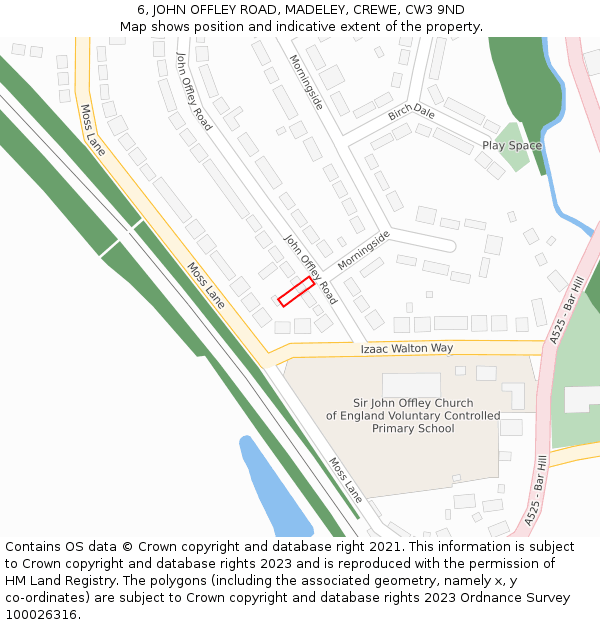 6, JOHN OFFLEY ROAD, MADELEY, CREWE, CW3 9ND: Location map and indicative extent of plot