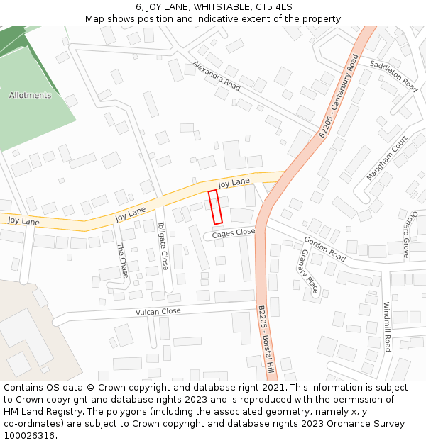 6, JOY LANE, WHITSTABLE, CT5 4LS: Location map and indicative extent of plot