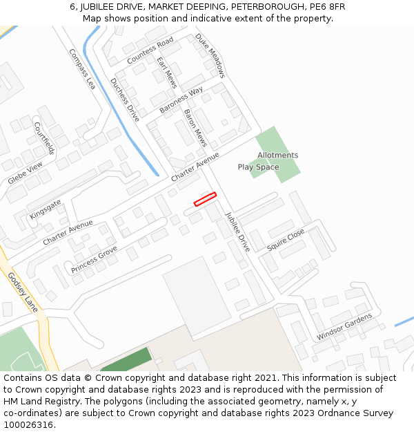 6, JUBILEE DRIVE, MARKET DEEPING, PETERBOROUGH, PE6 8FR: Location map and indicative extent of plot