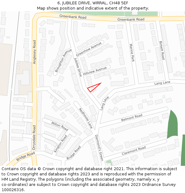 6, JUBILEE DRIVE, WIRRAL, CH48 5EF: Location map and indicative extent of plot