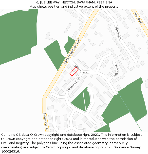 6, JUBILEE WAY, NECTON, SWAFFHAM, PE37 8NA: Location map and indicative extent of plot