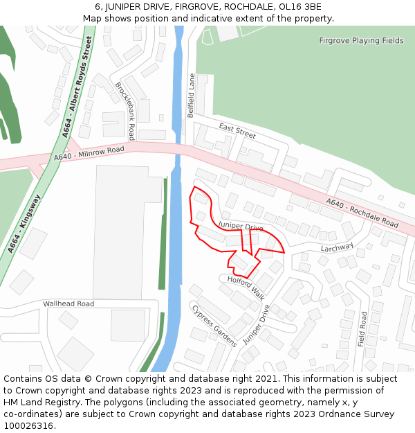 6, JUNIPER DRIVE, FIRGROVE, ROCHDALE, OL16 3BE: Location map and indicative extent of plot