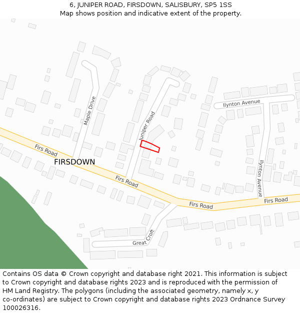 6, JUNIPER ROAD, FIRSDOWN, SALISBURY, SP5 1SS: Location map and indicative extent of plot