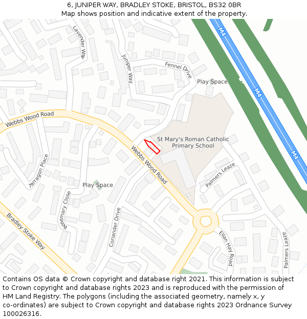 6, JUNIPER WAY, BRADLEY STOKE, BRISTOL, BS32 0BR: Location map and indicative extent of plot