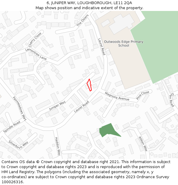 6, JUNIPER WAY, LOUGHBOROUGH, LE11 2QA: Location map and indicative extent of plot