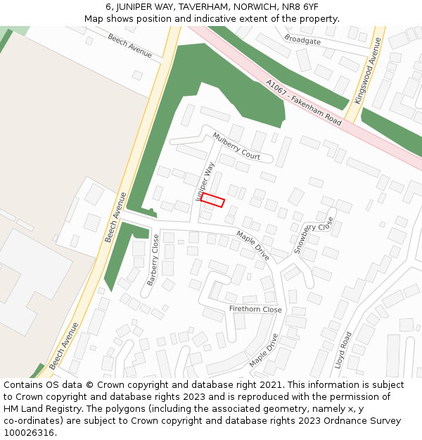 6, JUNIPER WAY, TAVERHAM, NORWICH, NR8 6YF: Location map and indicative extent of plot