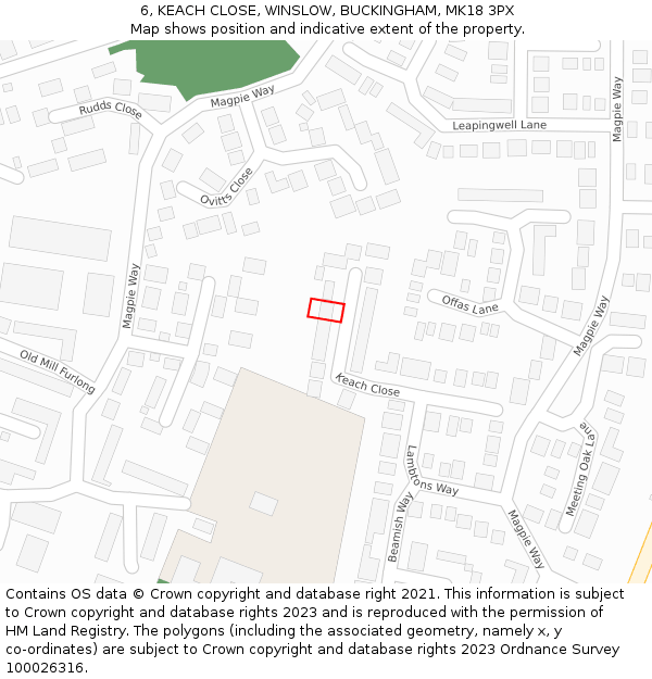 6, KEACH CLOSE, WINSLOW, BUCKINGHAM, MK18 3PX: Location map and indicative extent of plot