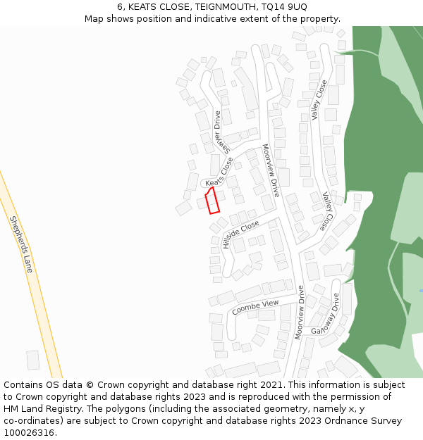 6, KEATS CLOSE, TEIGNMOUTH, TQ14 9UQ: Location map and indicative extent of plot