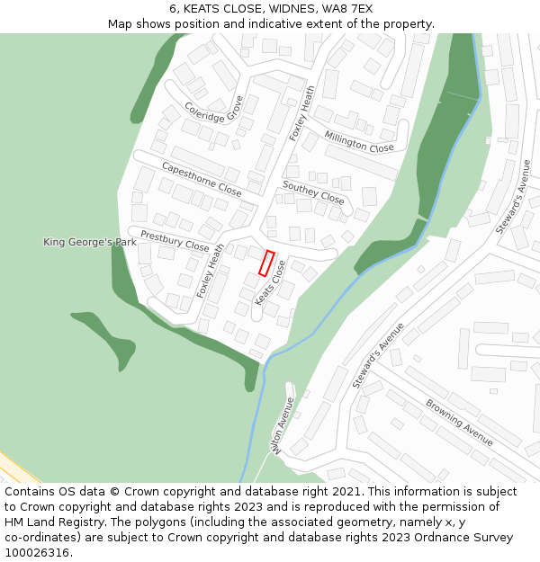 6, KEATS CLOSE, WIDNES, WA8 7EX: Location map and indicative extent of plot