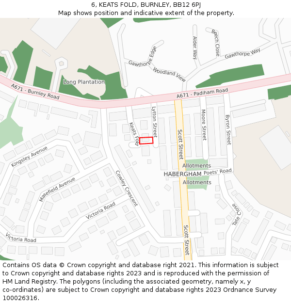 6, KEATS FOLD, BURNLEY, BB12 6PJ: Location map and indicative extent of plot