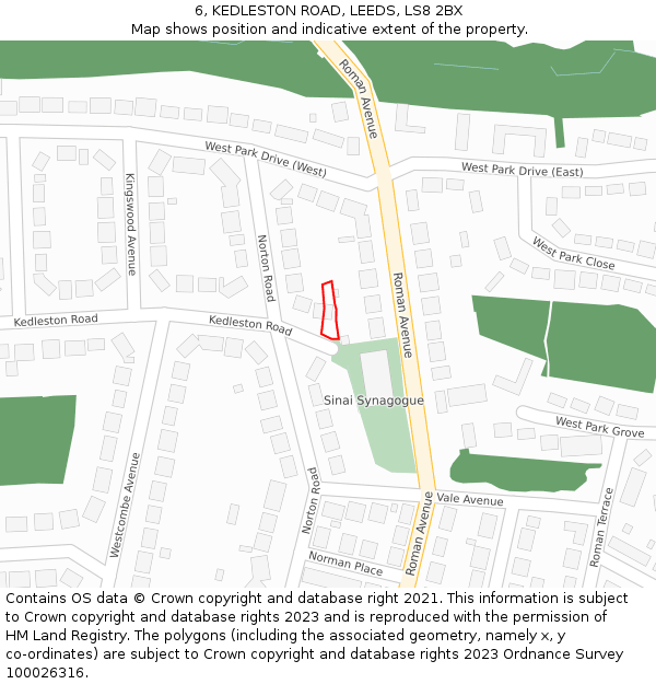 6, KEDLESTON ROAD, LEEDS, LS8 2BX: Location map and indicative extent of plot