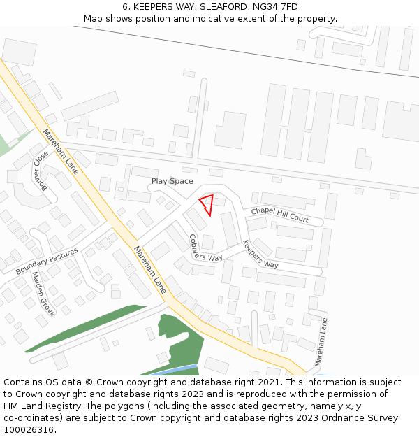 6, KEEPERS WAY, SLEAFORD, NG34 7FD: Location map and indicative extent of plot