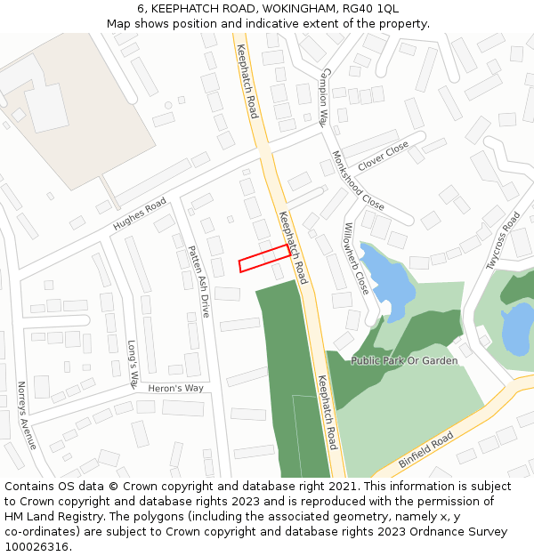 6, KEEPHATCH ROAD, WOKINGHAM, RG40 1QL: Location map and indicative extent of plot