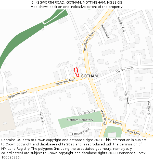 6, KEGWORTH ROAD, GOTHAM, NOTTINGHAM, NG11 0JS: Location map and indicative extent of plot