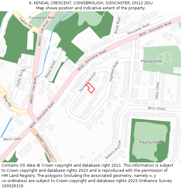 6, KENDAL CRESCENT, CONISBROUGH, DONCASTER, DN12 2DU: Location map and indicative extent of plot