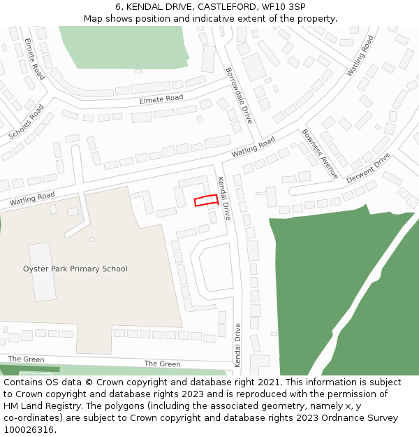 6, KENDAL DRIVE, CASTLEFORD, WF10 3SP: Location map and indicative extent of plot