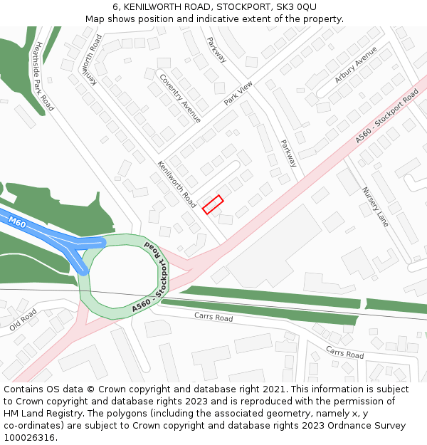 6, KENILWORTH ROAD, STOCKPORT, SK3 0QU: Location map and indicative extent of plot