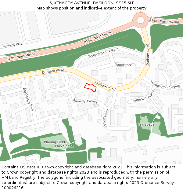 6, KENNEDY AVENUE, BASILDON, SS15 6LE: Location map and indicative extent of plot