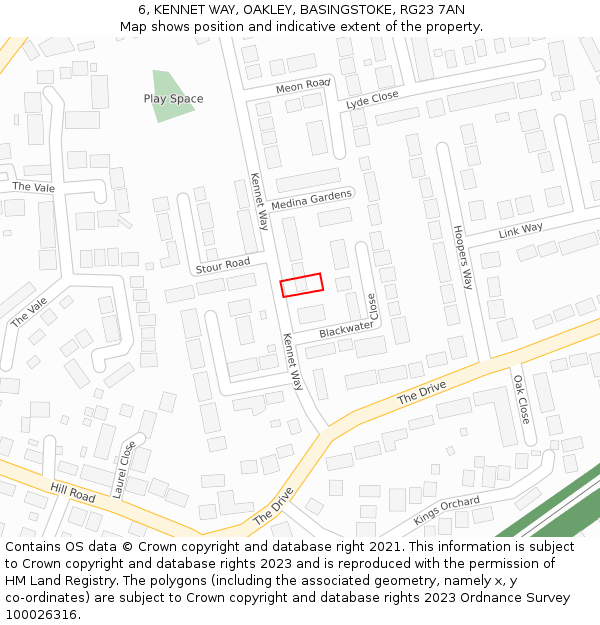 6, KENNET WAY, OAKLEY, BASINGSTOKE, RG23 7AN: Location map and indicative extent of plot