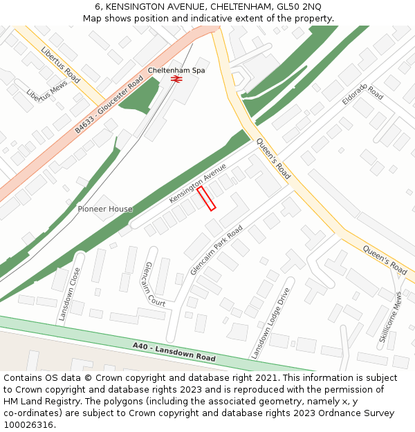 6, KENSINGTON AVENUE, CHELTENHAM, GL50 2NQ: Location map and indicative extent of plot