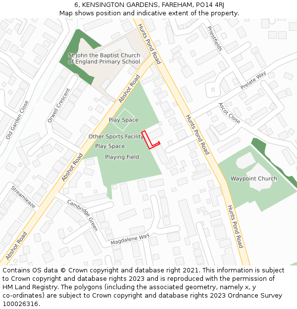 6, KENSINGTON GARDENS, FAREHAM, PO14 4RJ: Location map and indicative extent of plot