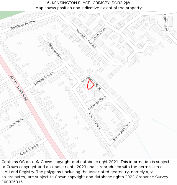 6, KENSINGTON PLACE, GRIMSBY, DN33 2JW: Location map and indicative extent of plot