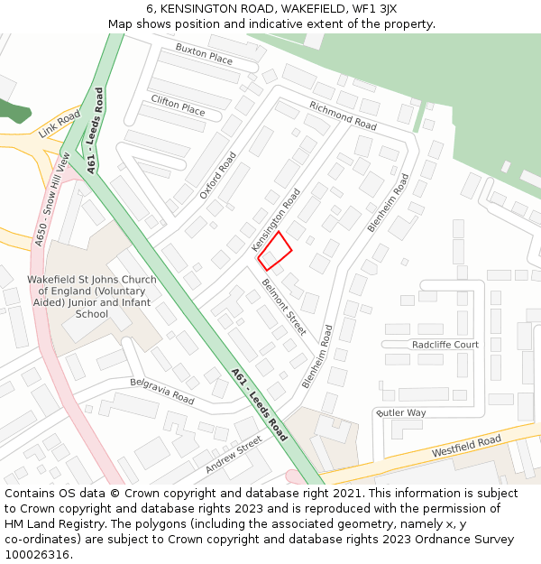 6, KENSINGTON ROAD, WAKEFIELD, WF1 3JX: Location map and indicative extent of plot