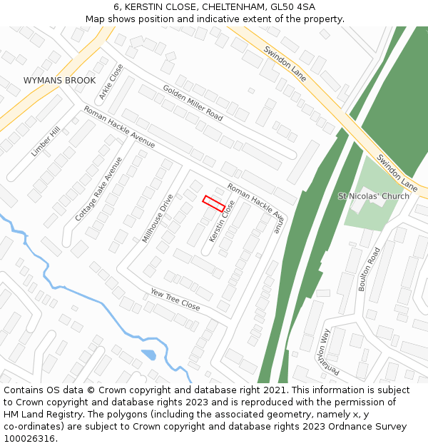 6, KERSTIN CLOSE, CHELTENHAM, GL50 4SA: Location map and indicative extent of plot