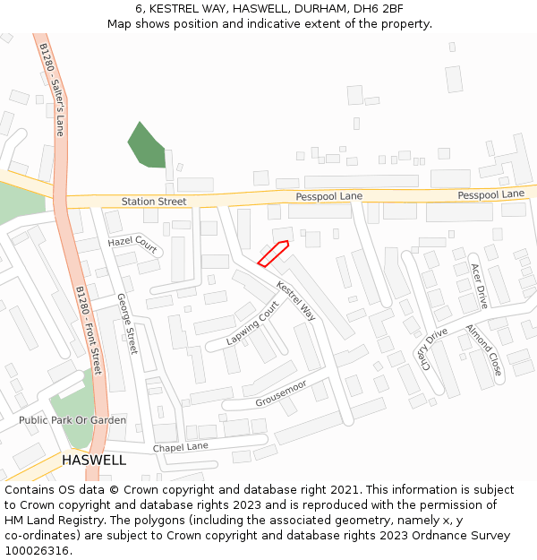 6, KESTREL WAY, HASWELL, DURHAM, DH6 2BF: Location map and indicative extent of plot
