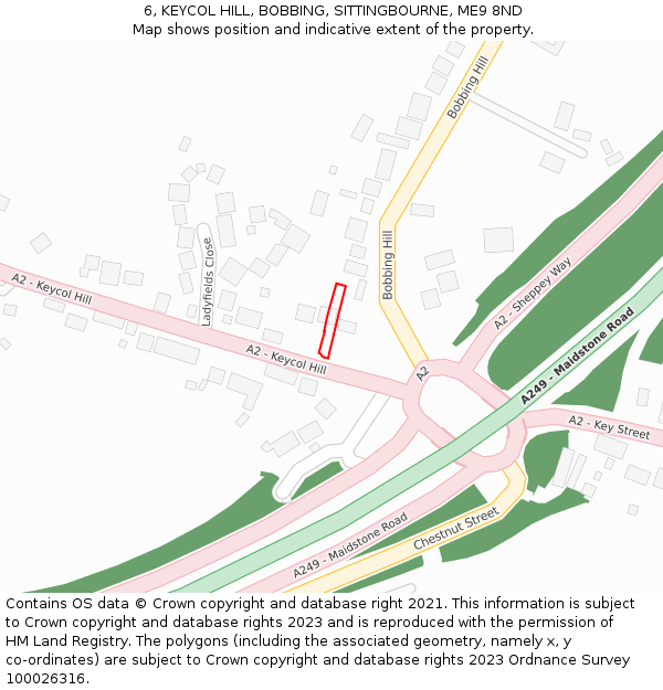 6, KEYCOL HILL, BOBBING, SITTINGBOURNE, ME9 8ND: Location map and indicative extent of plot