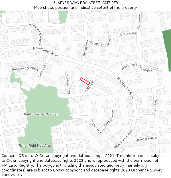 6, KEYES WAY, BRAINTREE, CM7 9TR: Location map and indicative extent of plot