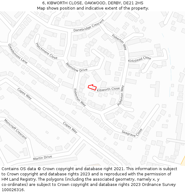 6, KIBWORTH CLOSE, OAKWOOD, DERBY, DE21 2HS: Location map and indicative extent of plot