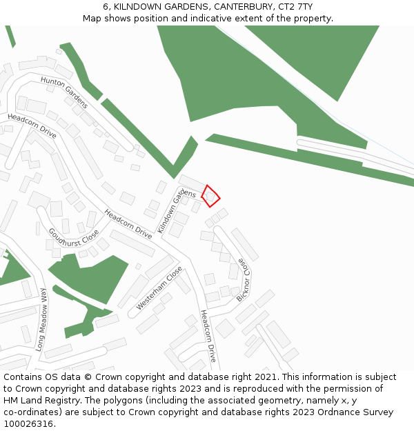 6, KILNDOWN GARDENS, CANTERBURY, CT2 7TY: Location map and indicative extent of plot