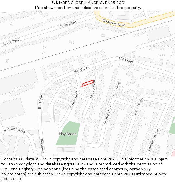 6, KIMBER CLOSE, LANCING, BN15 8QD: Location map and indicative extent of plot