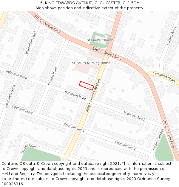 6, KING EDWARDS AVENUE, GLOUCESTER, GL1 5DA: Location map and indicative extent of plot
