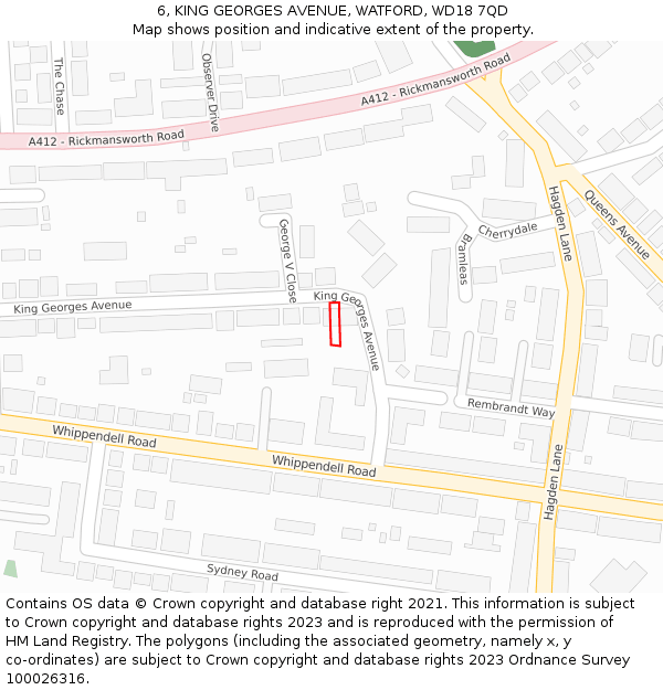 6, KING GEORGES AVENUE, WATFORD, WD18 7QD: Location map and indicative extent of plot