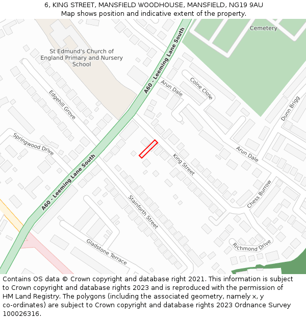 6, KING STREET, MANSFIELD WOODHOUSE, MANSFIELD, NG19 9AU: Location map and indicative extent of plot