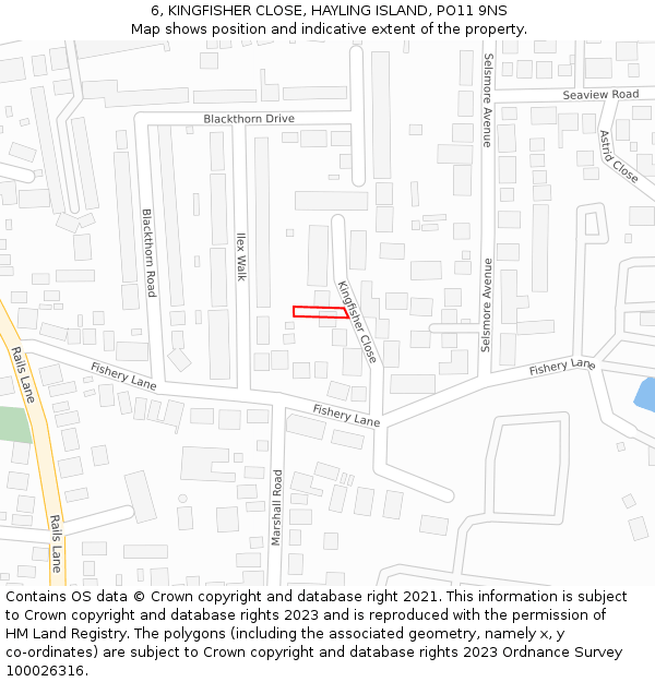 6, KINGFISHER CLOSE, HAYLING ISLAND, PO11 9NS: Location map and indicative extent of plot