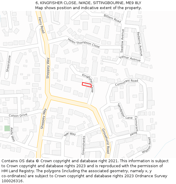 6, KINGFISHER CLOSE, IWADE, SITTINGBOURNE, ME9 8LY: Location map and indicative extent of plot