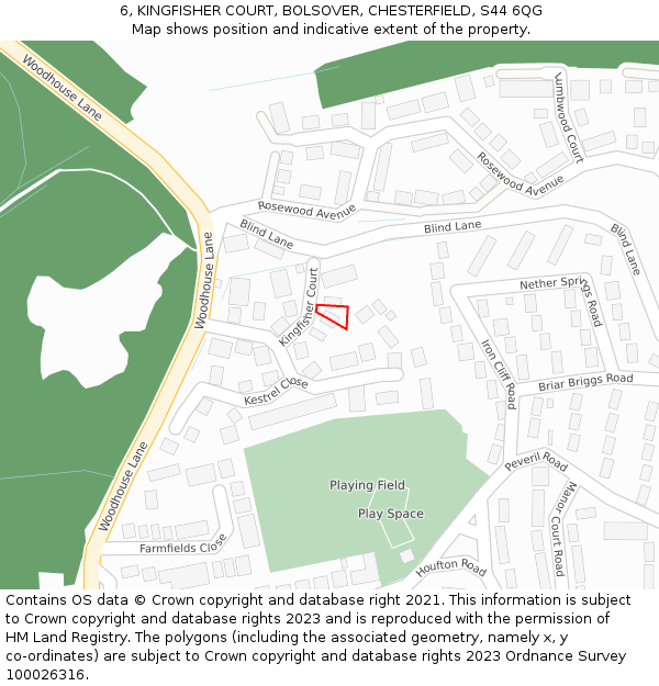 6, KINGFISHER COURT, BOLSOVER, CHESTERFIELD, S44 6QG: Location map and indicative extent of plot