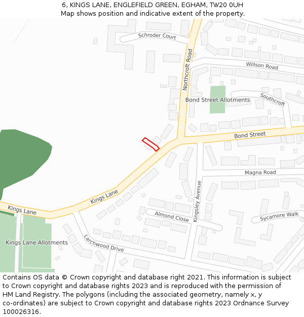 6, KINGS LANE, ENGLEFIELD GREEN, EGHAM, TW20 0UH: Location map and indicative extent of plot