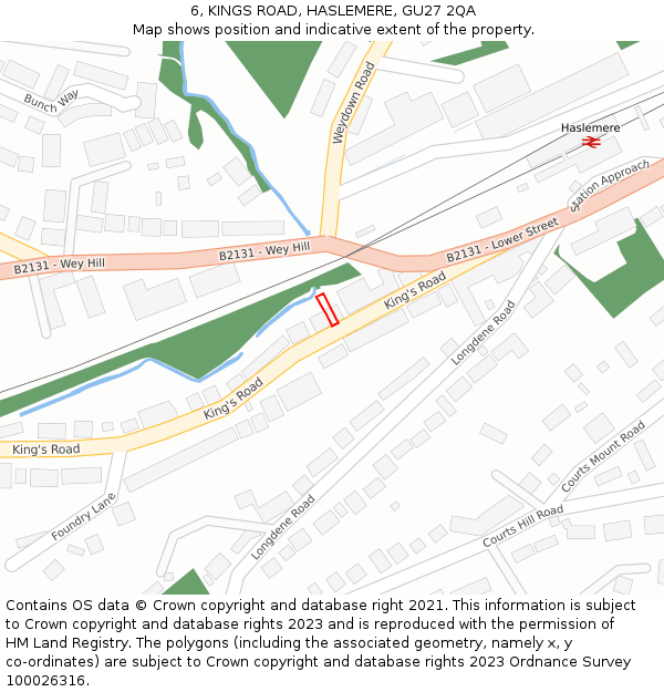 6, KINGS ROAD, HASLEMERE, GU27 2QA: Location map and indicative extent of plot