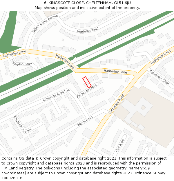 6, KINGSCOTE CLOSE, CHELTENHAM, GL51 6JU: Location map and indicative extent of plot