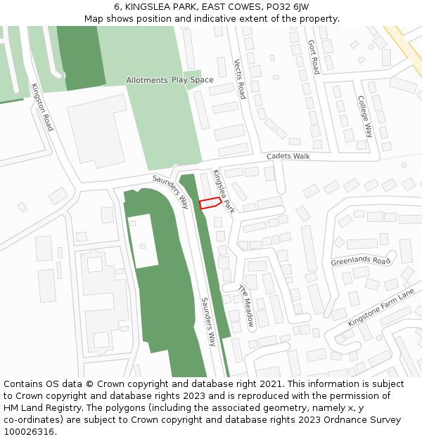 6, KINGSLEA PARK, EAST COWES, PO32 6JW: Location map and indicative extent of plot