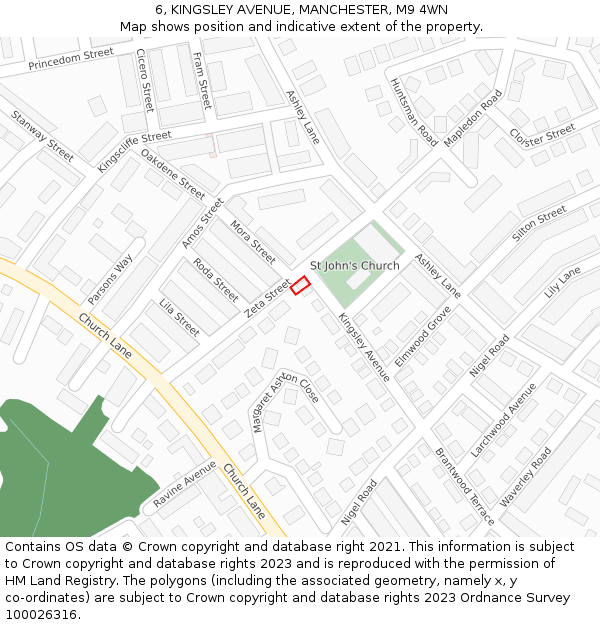 6, KINGSLEY AVENUE, MANCHESTER, M9 4WN: Location map and indicative extent of plot