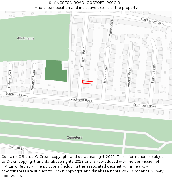 6, KINGSTON ROAD, GOSPORT, PO12 3LL: Location map and indicative extent of plot